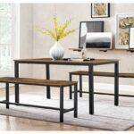 Tafel verrijdbaar L180xB90xH64cm en banken L160xB40xH38 cm
