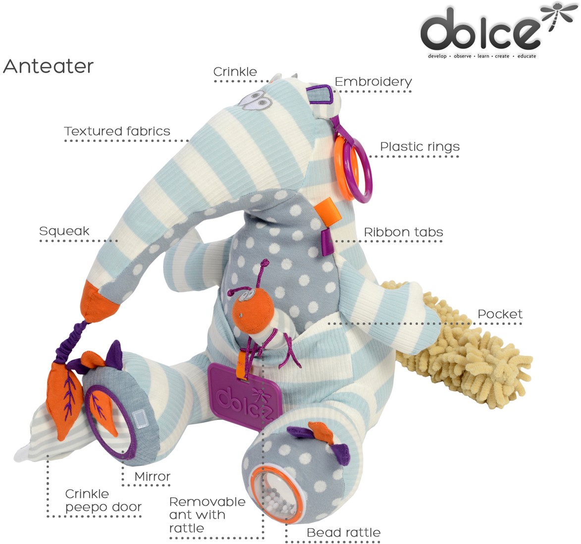 activiteitenknuffel miereneter Anthony - 33 cm - Afbeelding 3